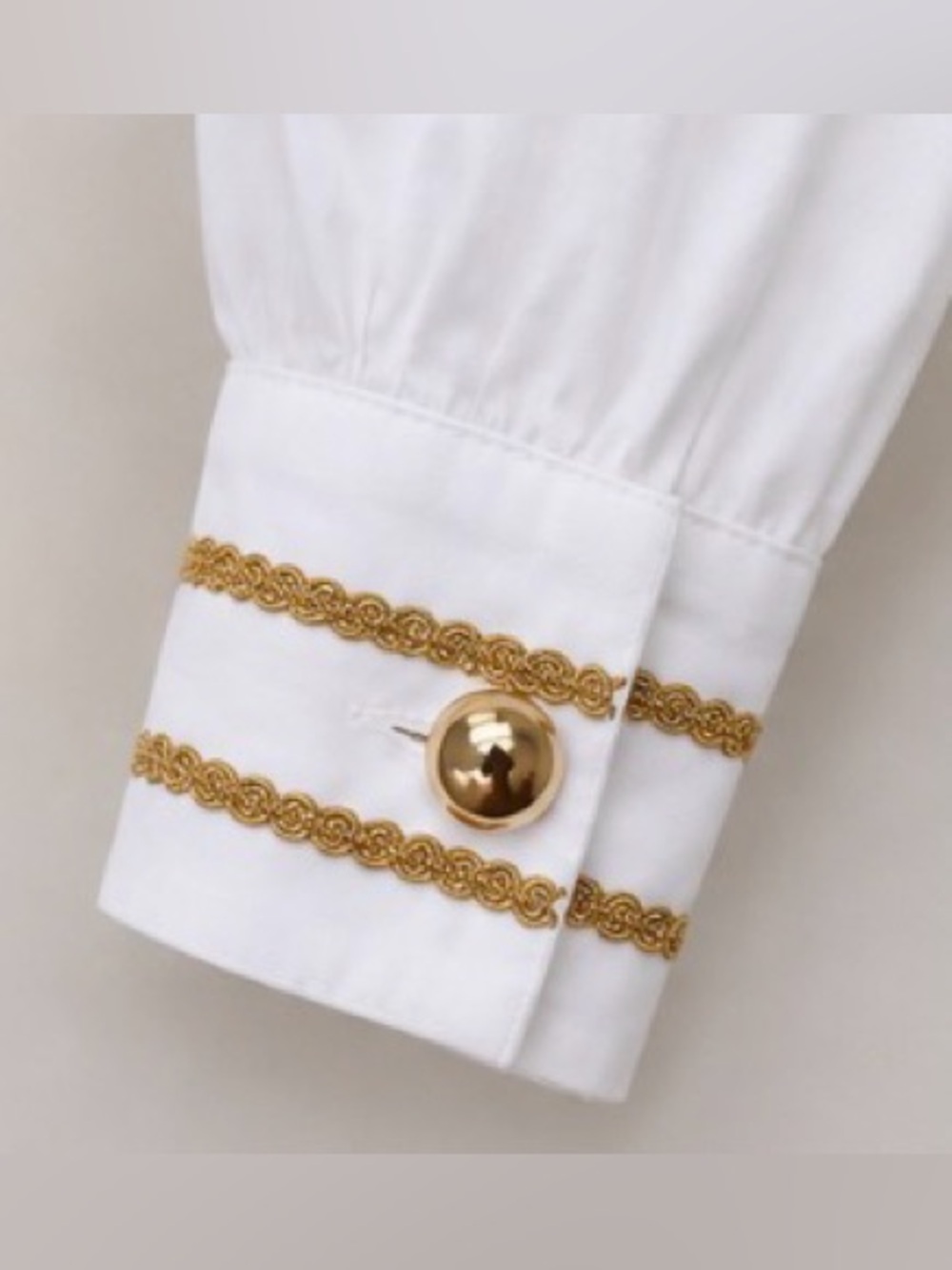🆕 [Pinko] White Cotton Ruffle Peplum Gold Button Blouse IT 40 S Made in Italy - Picture 5 of 13